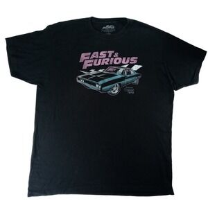 Fast and Furious Pink Blue Black Graphic T Shirt Dodge Charger 1970 XL